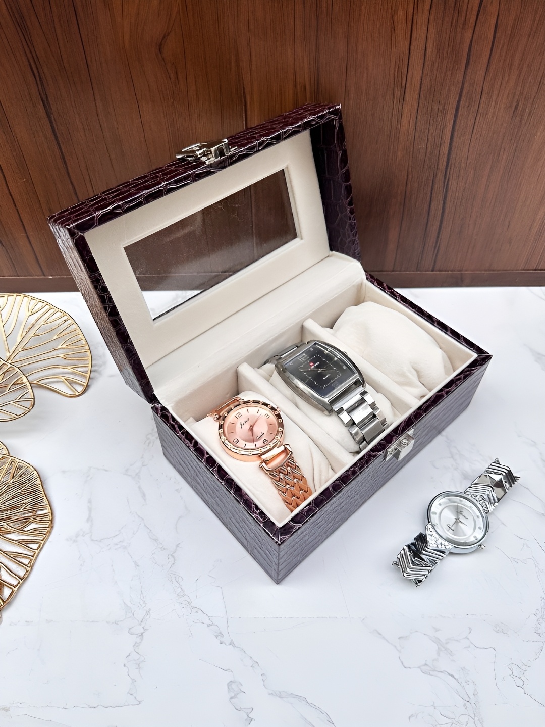 

La Trove Brown Premium 3 Slot Watch Box with Glass Top