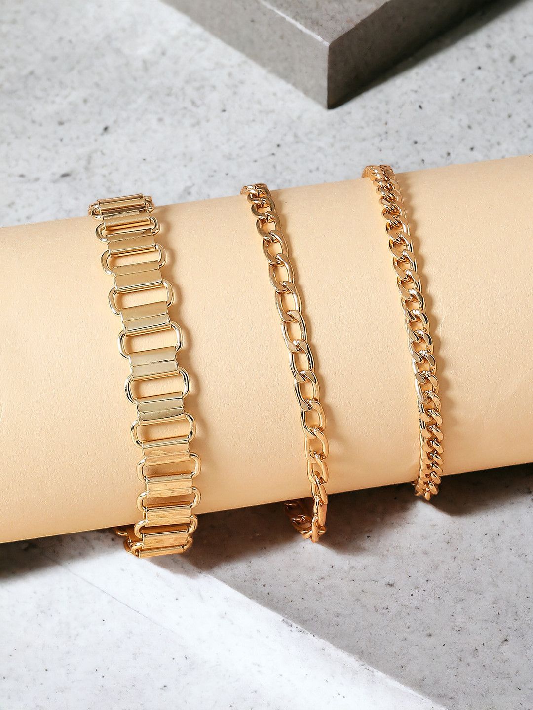 

OOMPH Set Of 3 Charm Bracelet, Gold