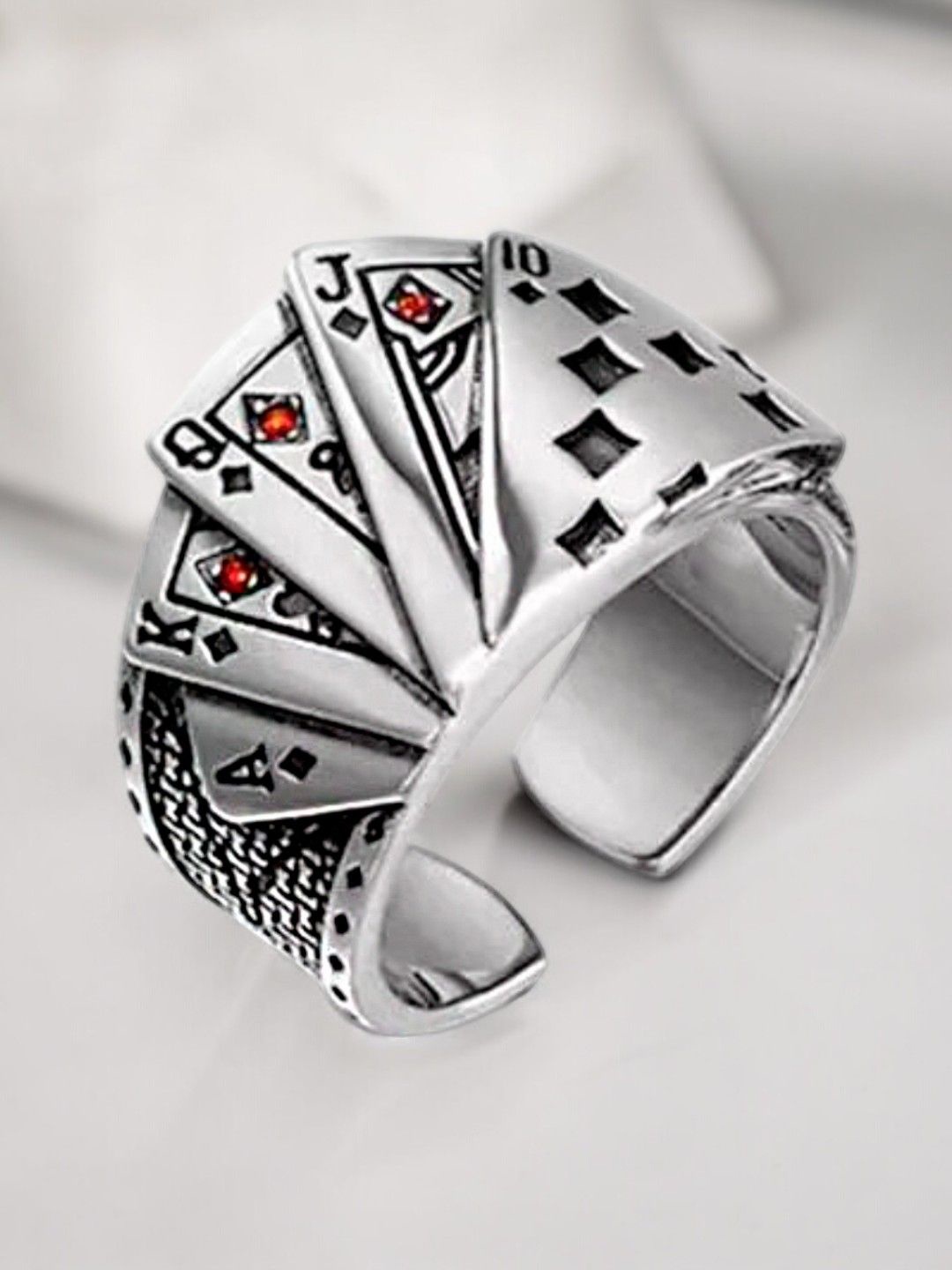 

OOMPH Textured Stainless Steel Adjustable Finger Ring, Silver