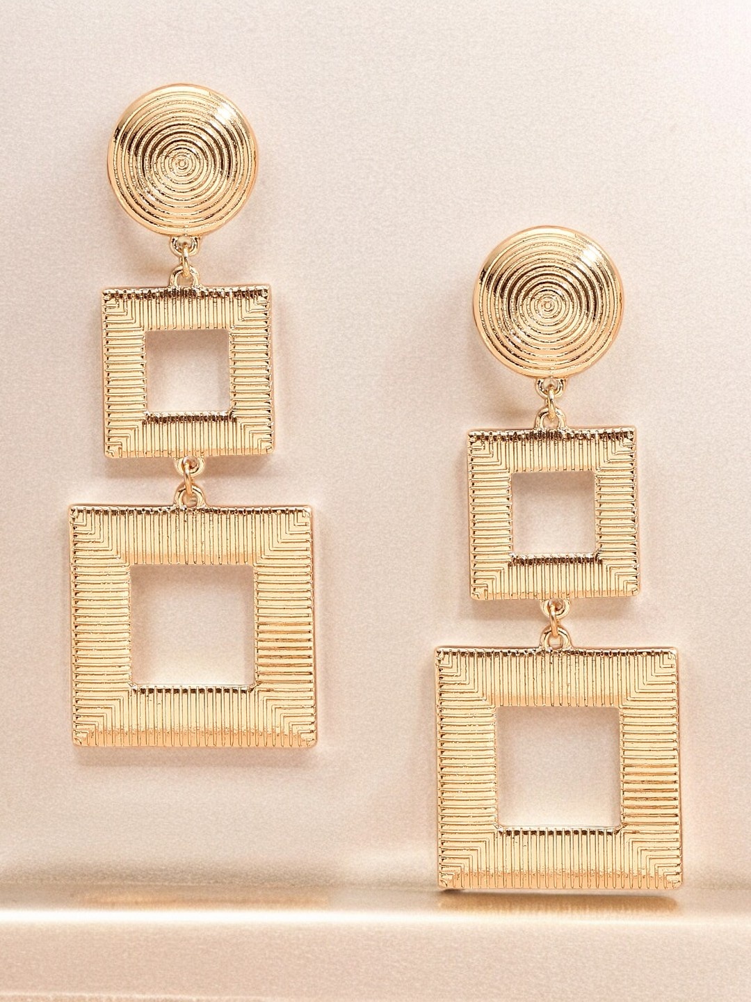 

OOMPH Sqaure Vintage Retro Drop Earrings, Gold