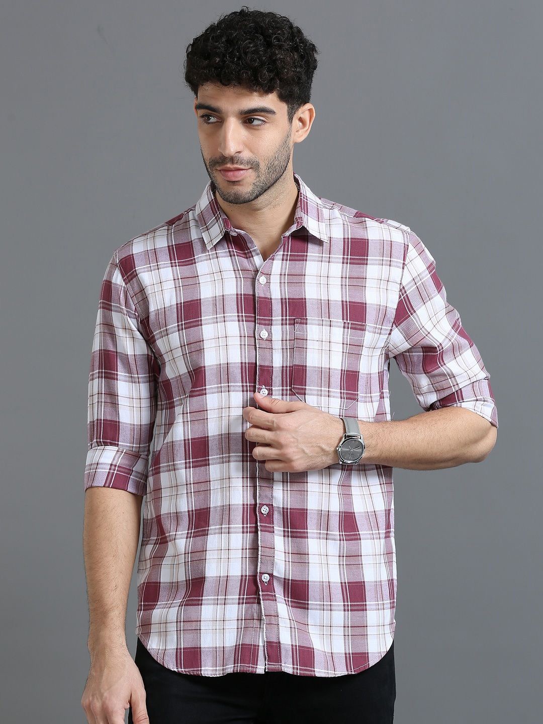 

Rope Men Classic Slim Fit Tartan Checks Opaque Checked Casual Shirt, Maroon