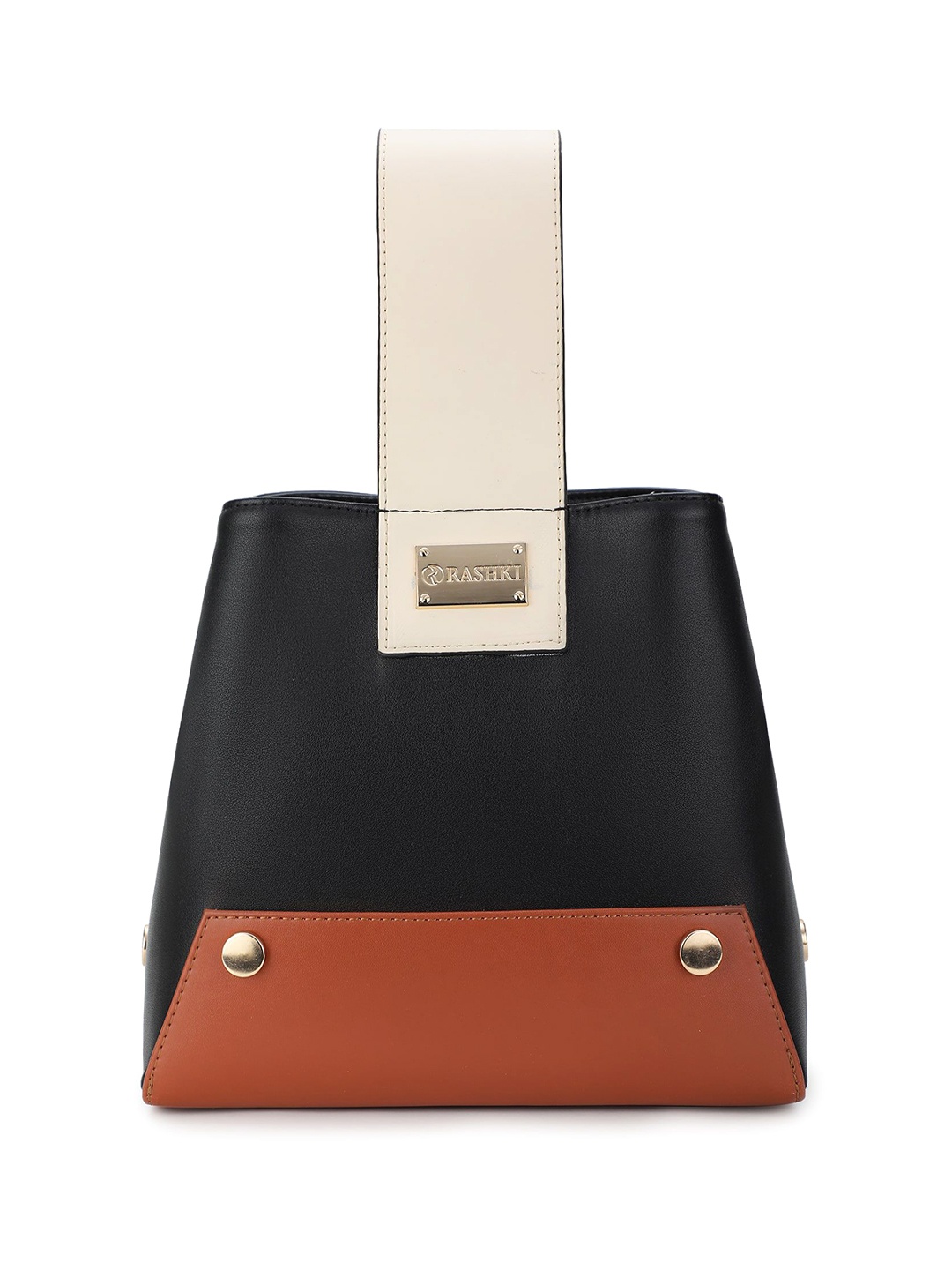 

RASHKI Women Colourblocked PU Structured Handheld Bag with Bow Detail, Black