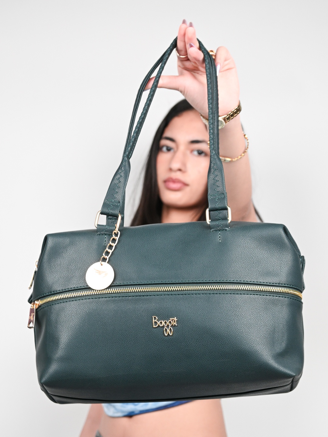 

Baggit Women PU Structured Shoulder Bag with Tasselled, Teal