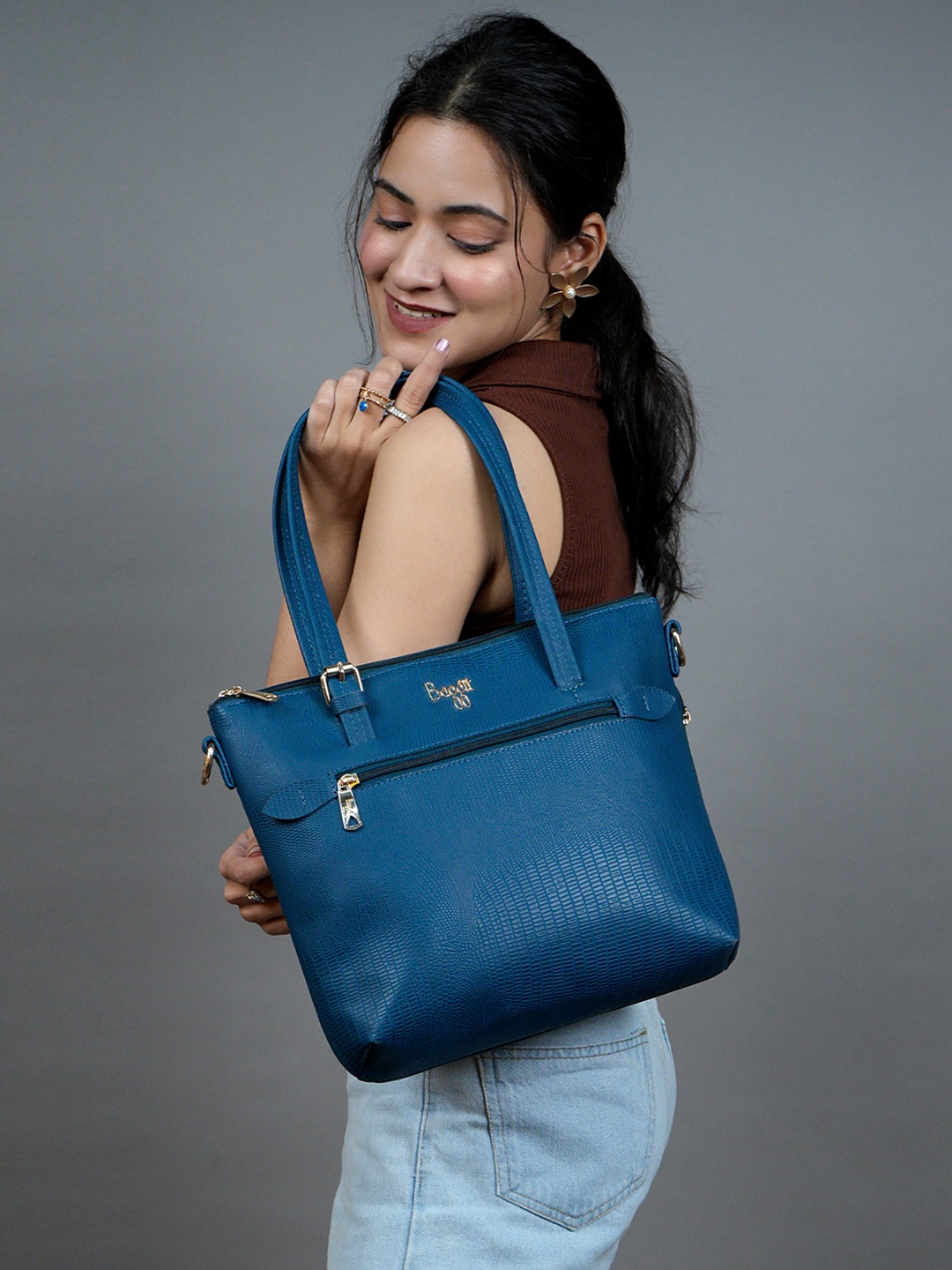 

Baggit Women PU Structured Shoulder Bag, Teal