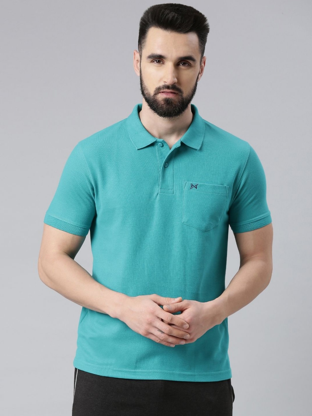 

Force NXT Men Solid Polo Collar Cotton Pocket T-shirt, Blue