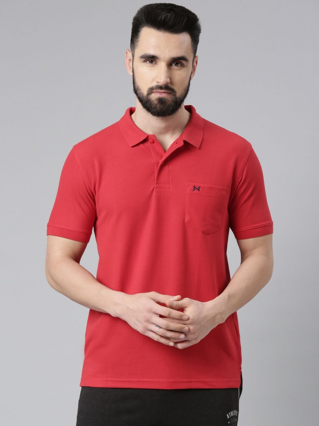 

Force NXT Men Solid Polo Collar Pocket Cotton T-shirt, Red