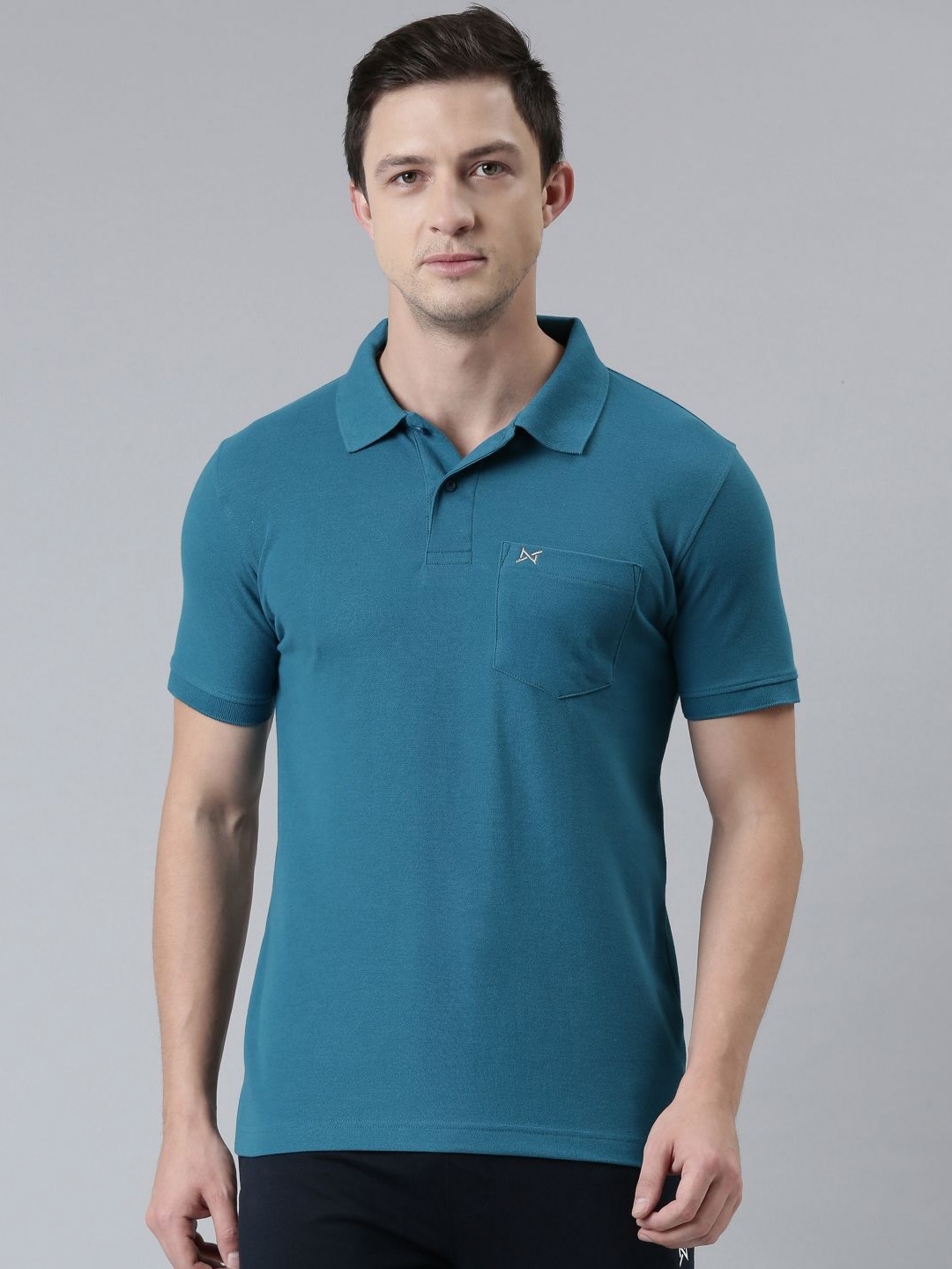 

Force NXT Men Solid Polo Collar Pocket Cotton T-shirt, Blue