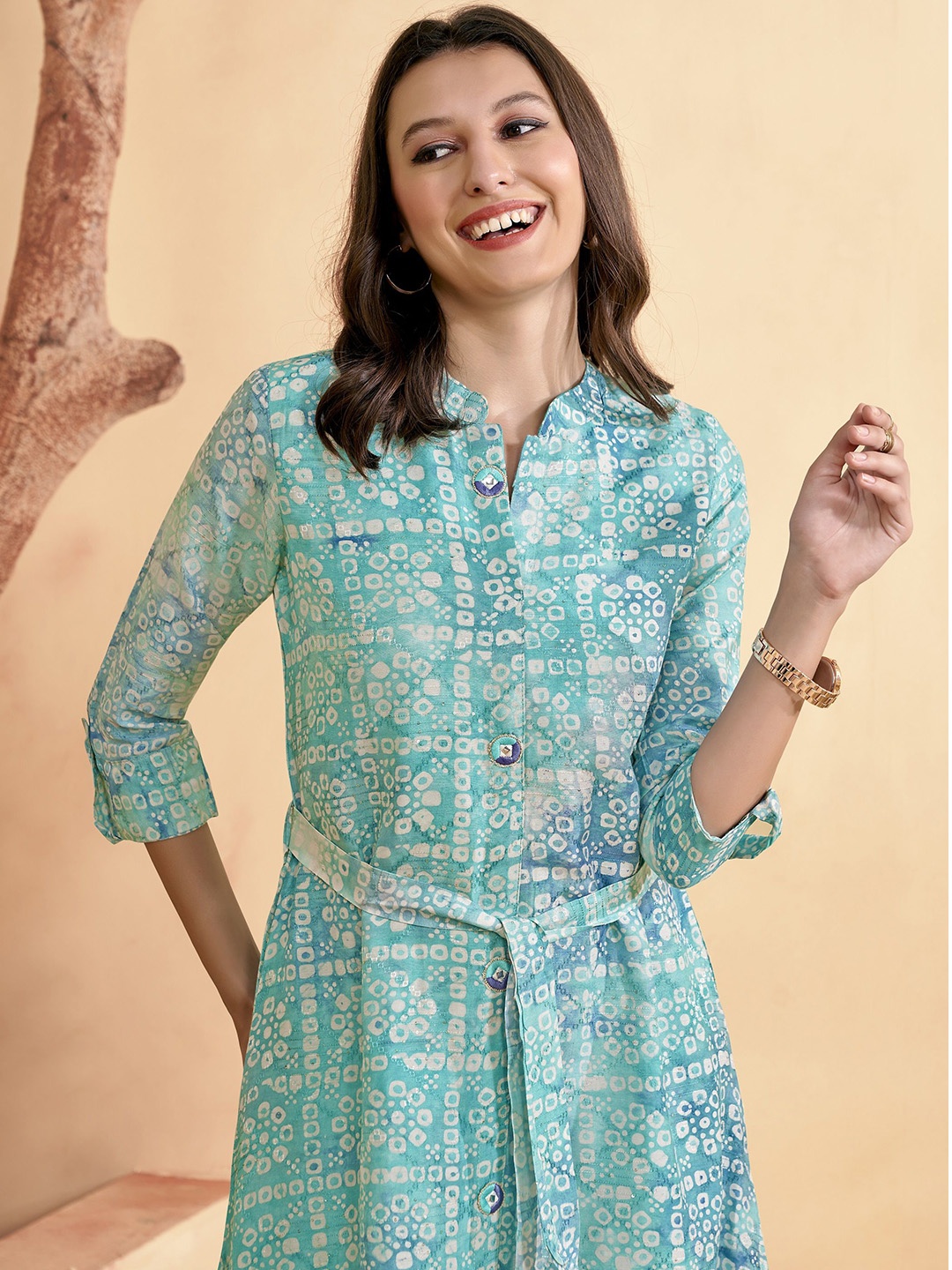 

Anouk Batik Print Roll-Up Sleeves Shirt Dress, Blue