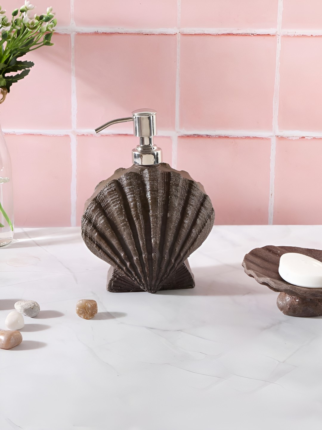 

THE HOME CO. Brown 3 piece Solid Rubber Bath Accessories Set