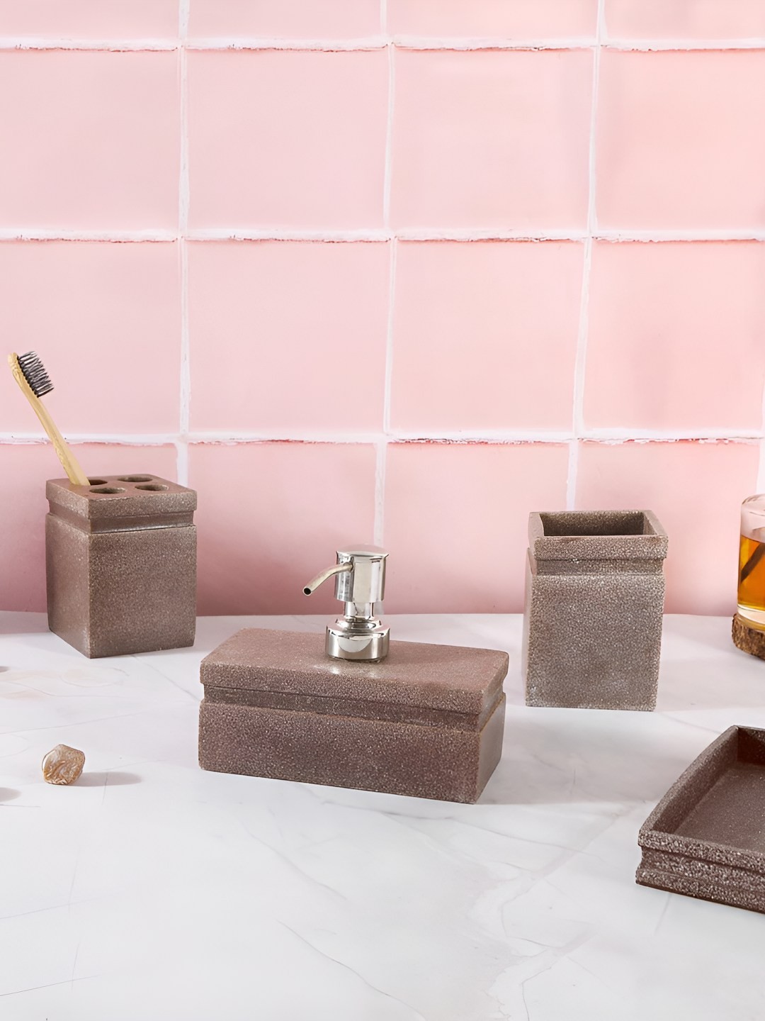 

THE HOME CO. Brown 3 Piece Bath Accessories Set