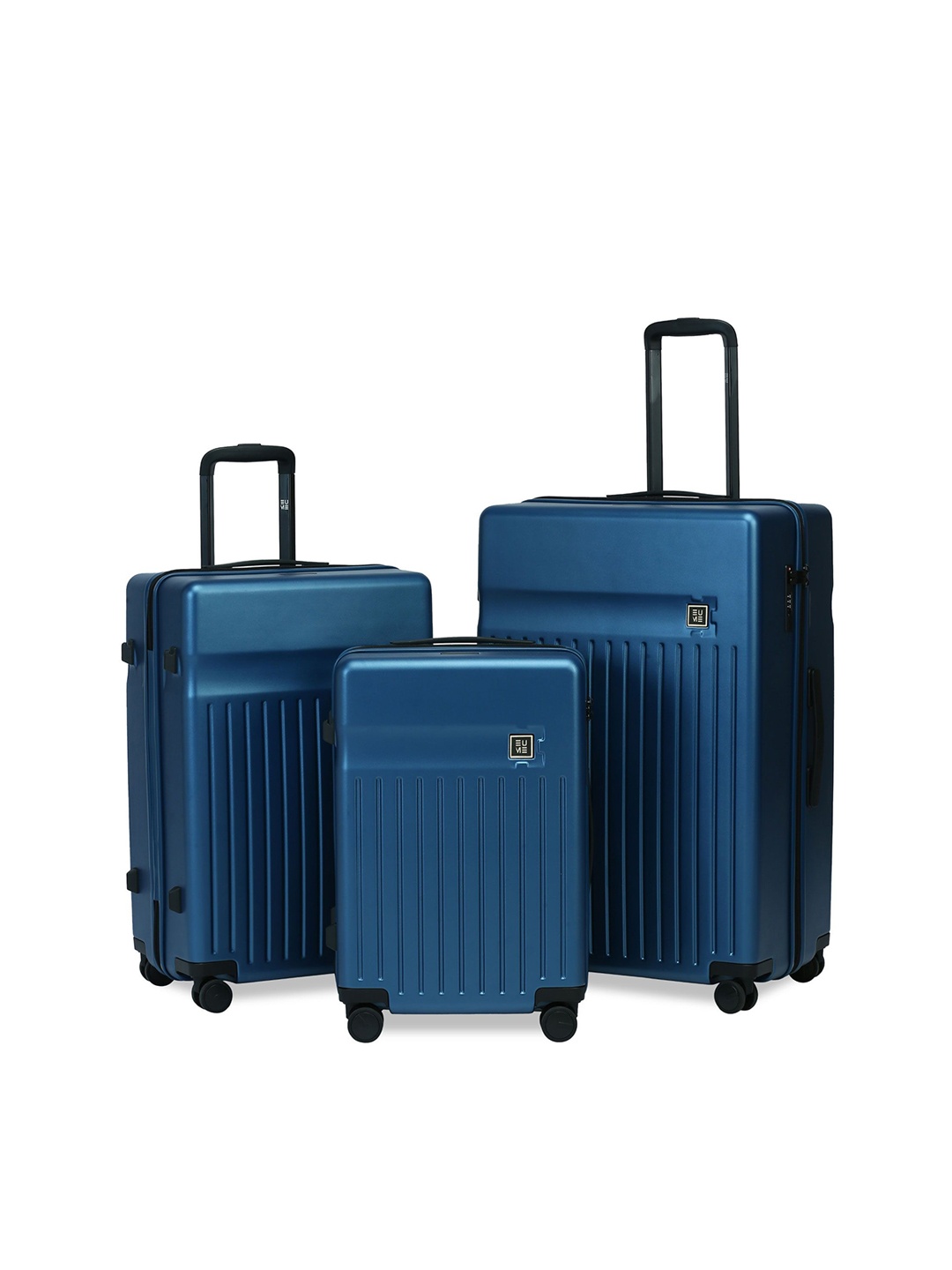 

EUME Pack Of 3 Textured Hard-Sided Trolley Bags, Blue