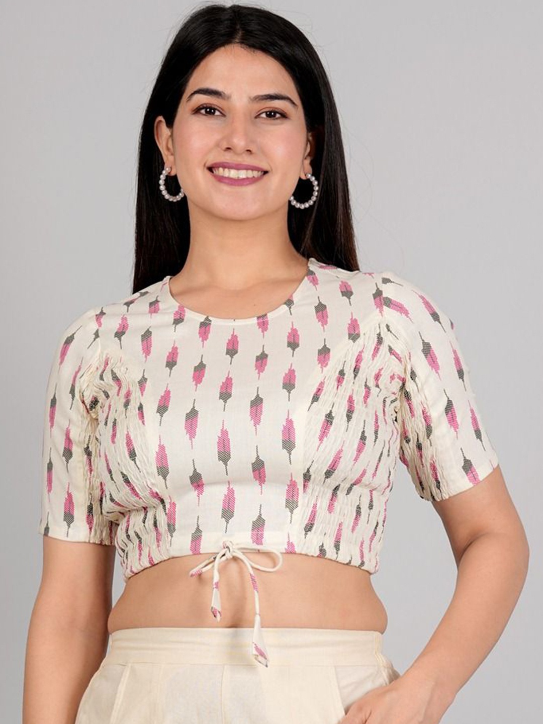 

YASH GALLERY Ikat Printed Saree Blouse, White
