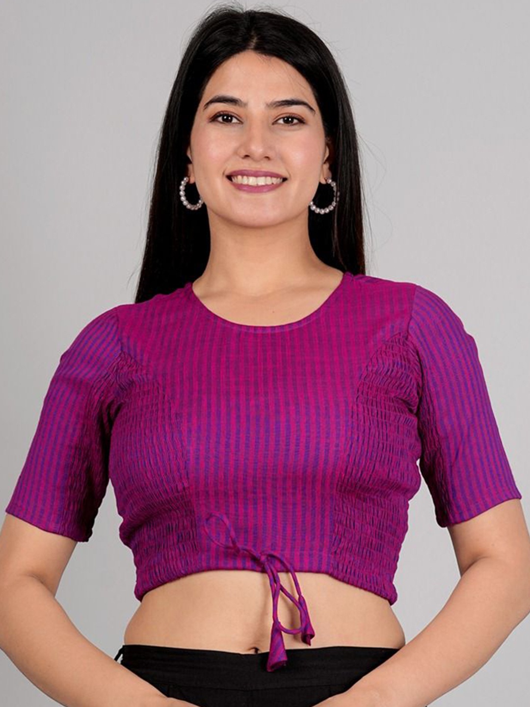 

YASH GALLERY Printed Round Neck Saree Blouse, Purple