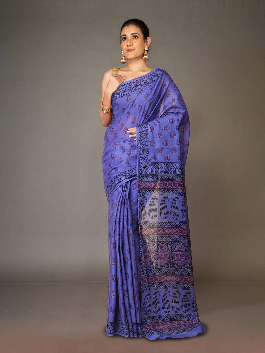 

Unnati Silks Pure Cotton Handloom Bagh Saree, Violet