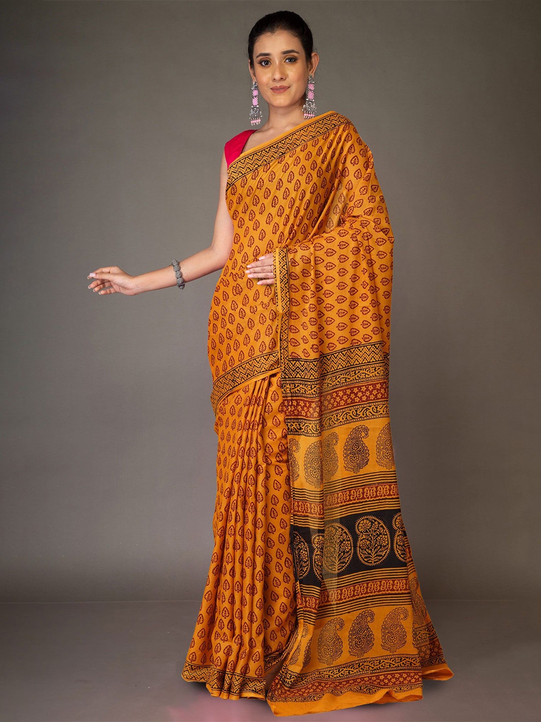 

Unnati Silks Bagh Pure Cotton Handloom Bagh Saree, Yellow