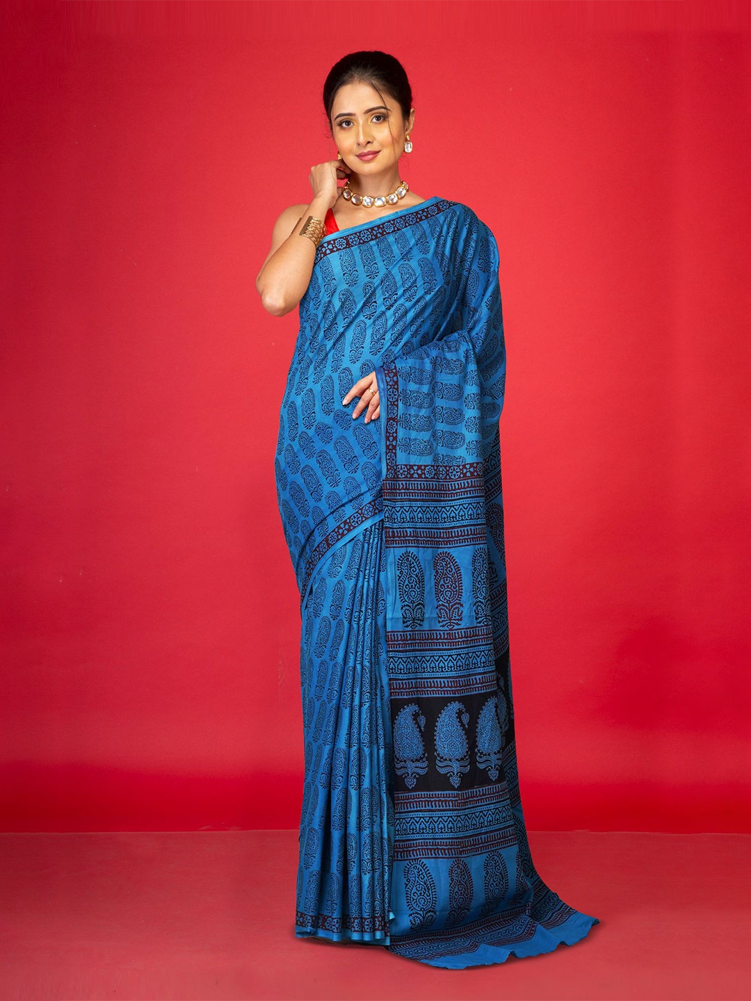 

Unnati Silks Bagh Pure Cotton Handloom Bagh Saree, Blue