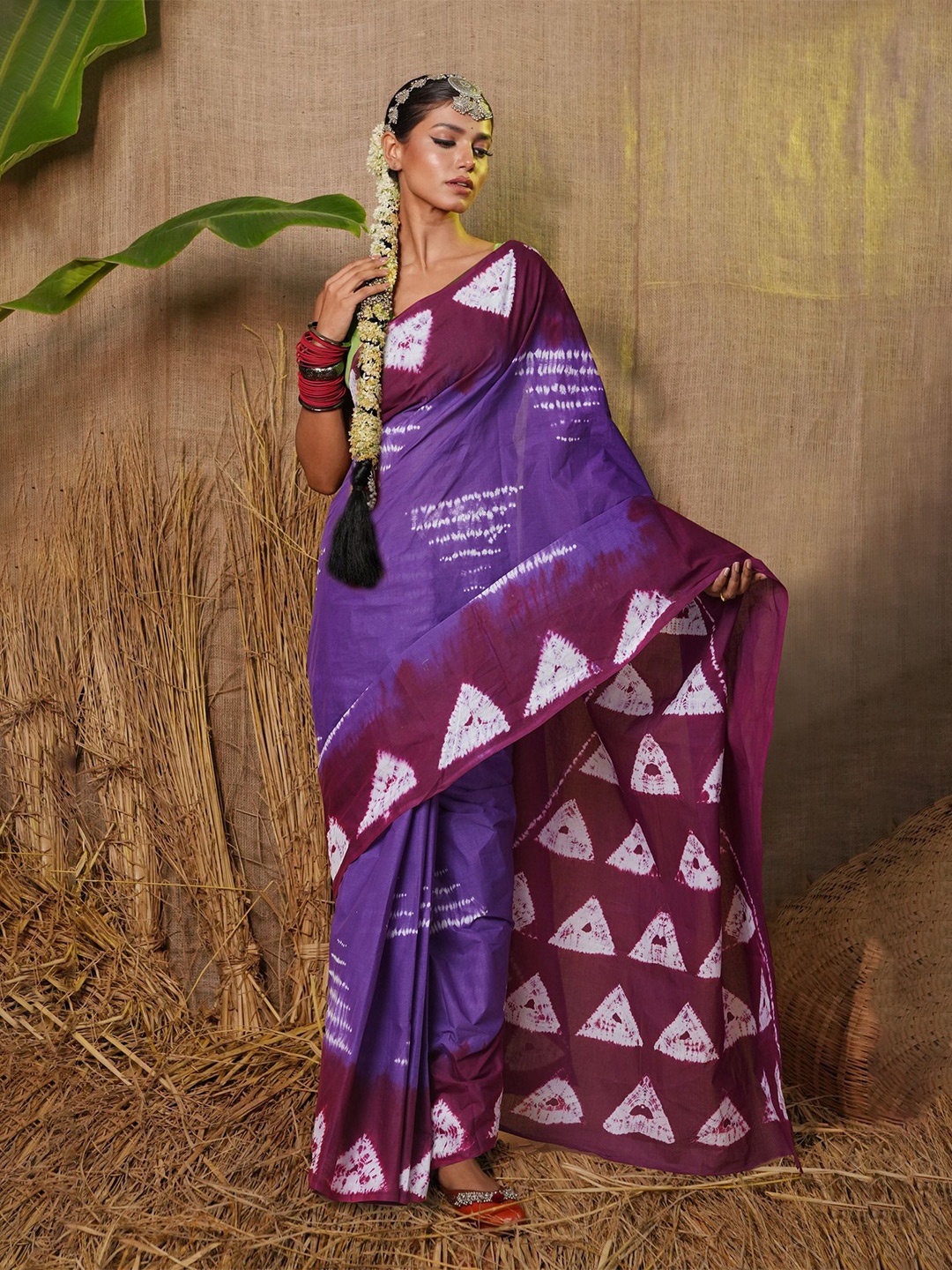 

Unnati Silks Tie and Dye Pure Cotton Handloom Saree, Violet