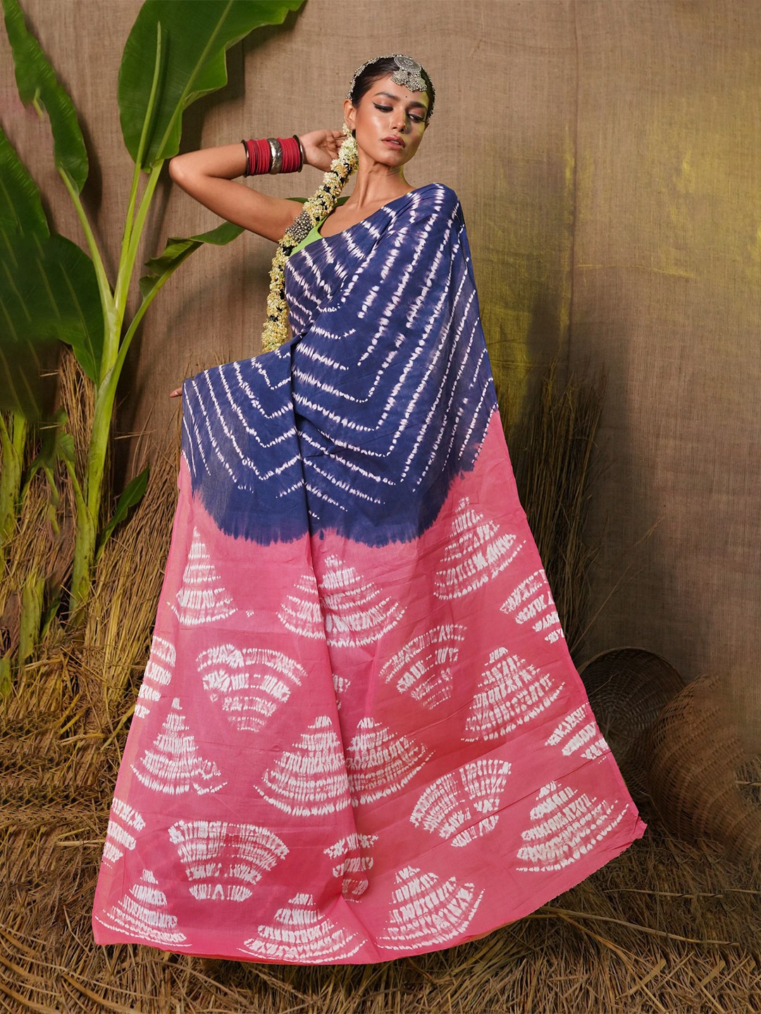 

Unnati Silks Leheriya Pure Cotton Handloom Leheriya Saree, Blue
