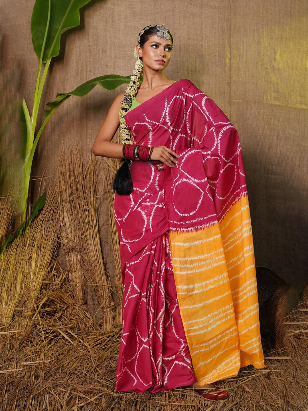 

Unnati Silks Tie and Dye Pure Cotton Handloom Saree, Pink
