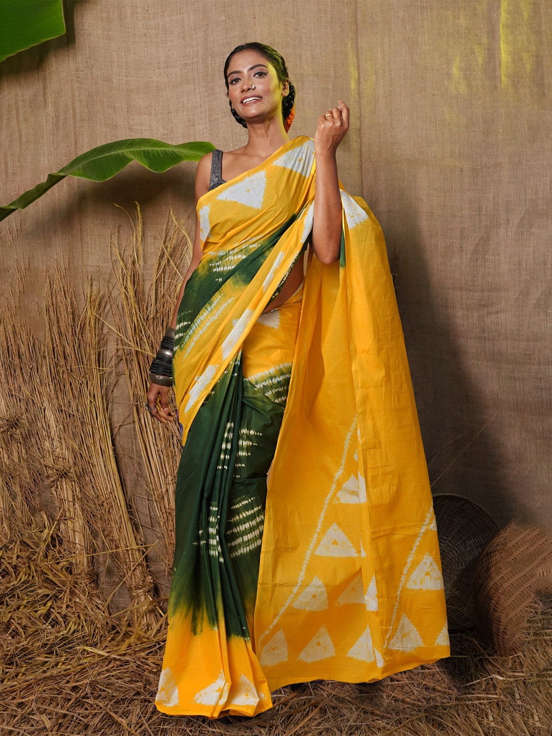 

Unnati Silks Tie and Dye Pure Cotton Handloom Saree, Green