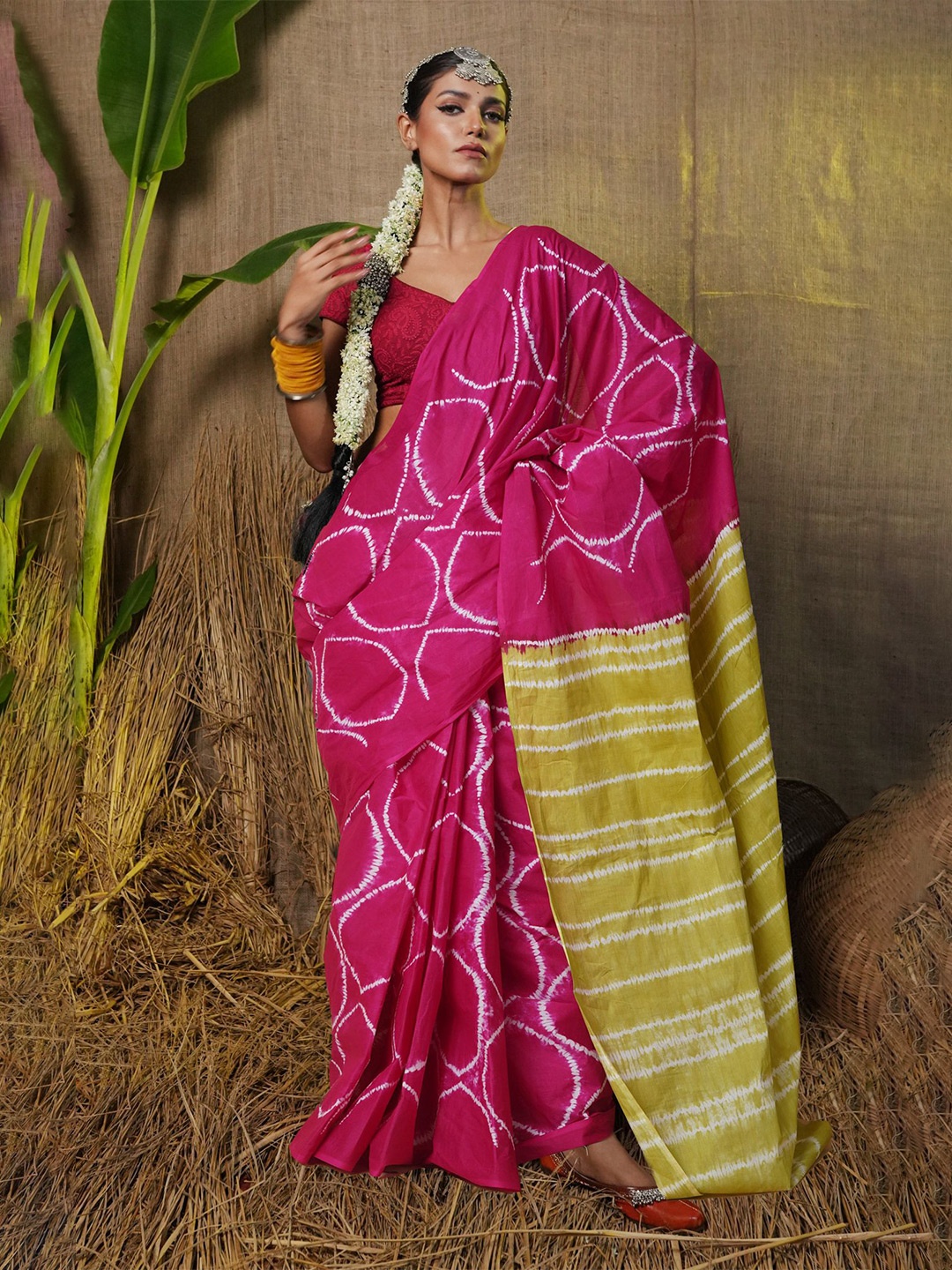 

Unnati Silks Tie and Dye Pure Cotton Handloom Saree, Pink