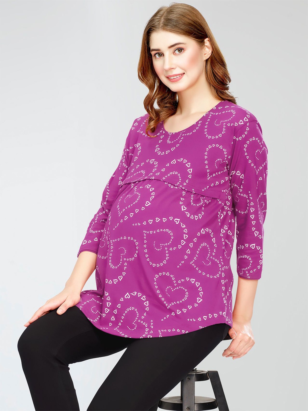 

Zeyo abstract printed pure cotton Top, Purple