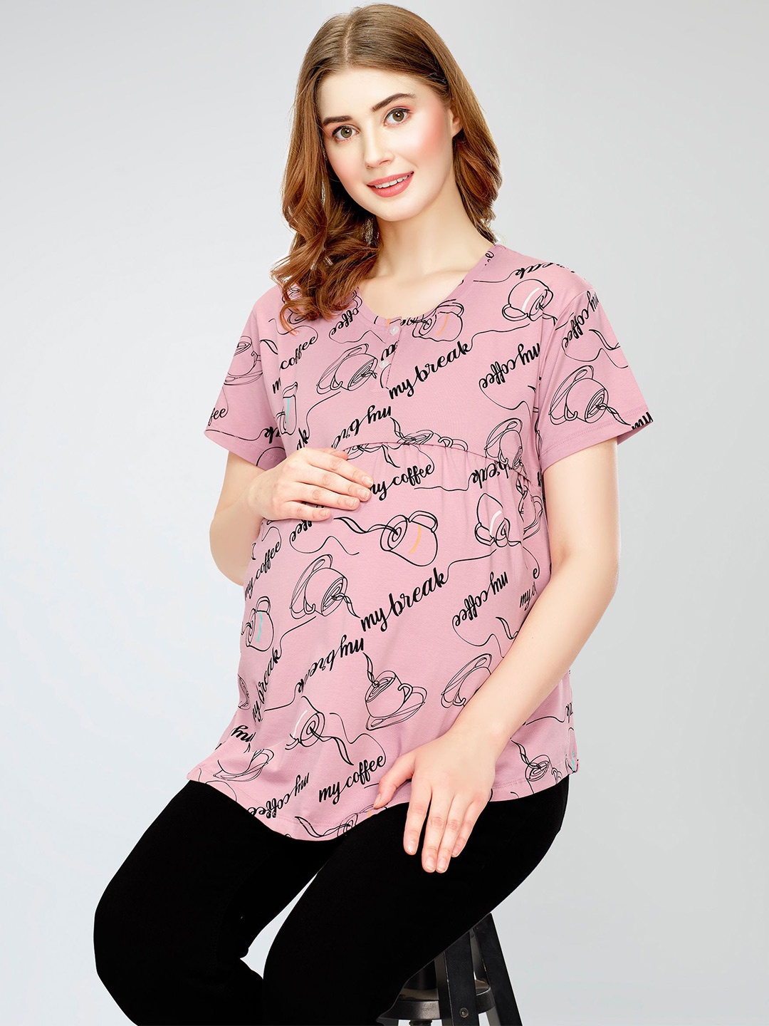 

Zeyo women conversational Printed Top, Mauve