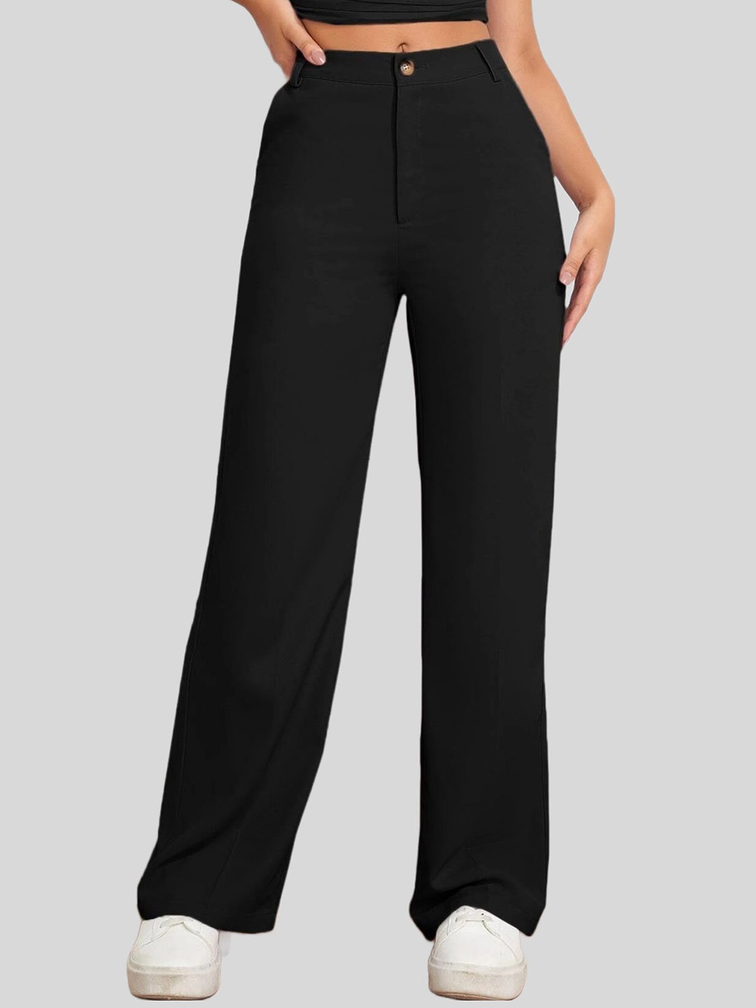 

FNOCKS Women Straight Fit High-Rise Bootcut Trousers, Black
