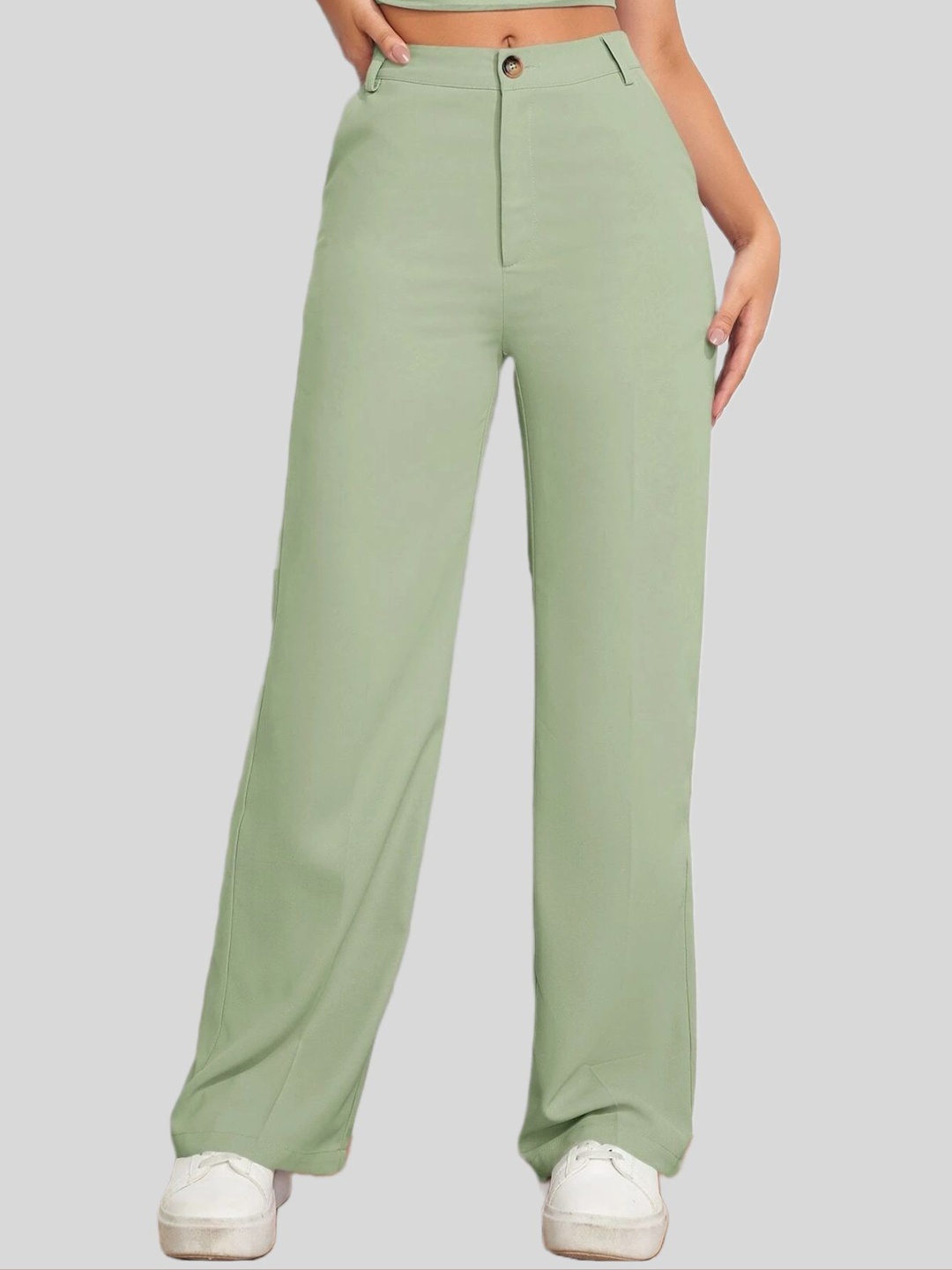 

FNOCKS Women Relaxed Straight Leg Straight Fit High-Rise Bootcut Trousers, Lime green