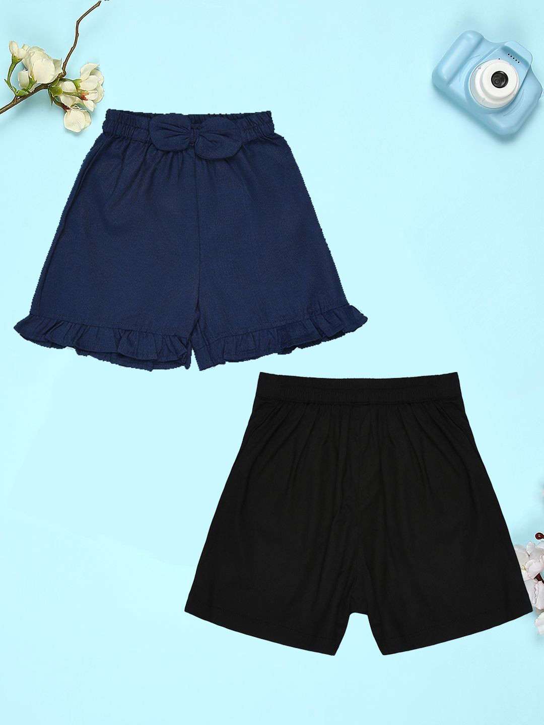 

Cutiekins Girls Pack Of 2 Mid-Rise Cotton Regular Shorts, Navy blue