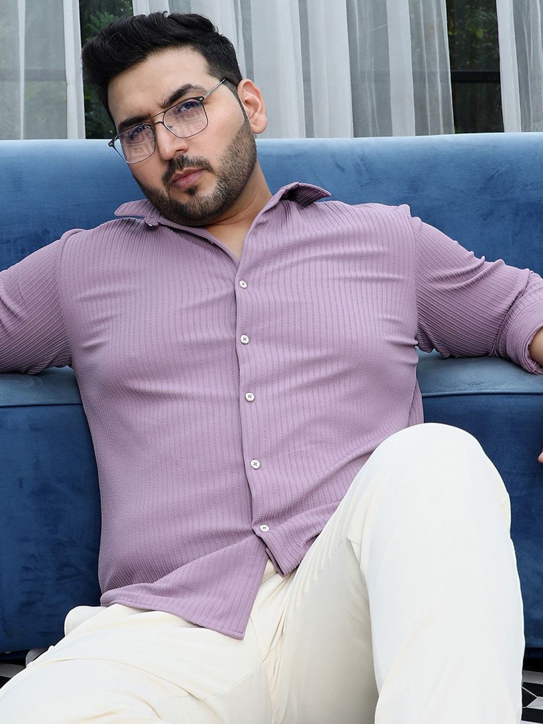

Instafab Plus Men Comfort Opaque Striped Casual Shirt, Purple