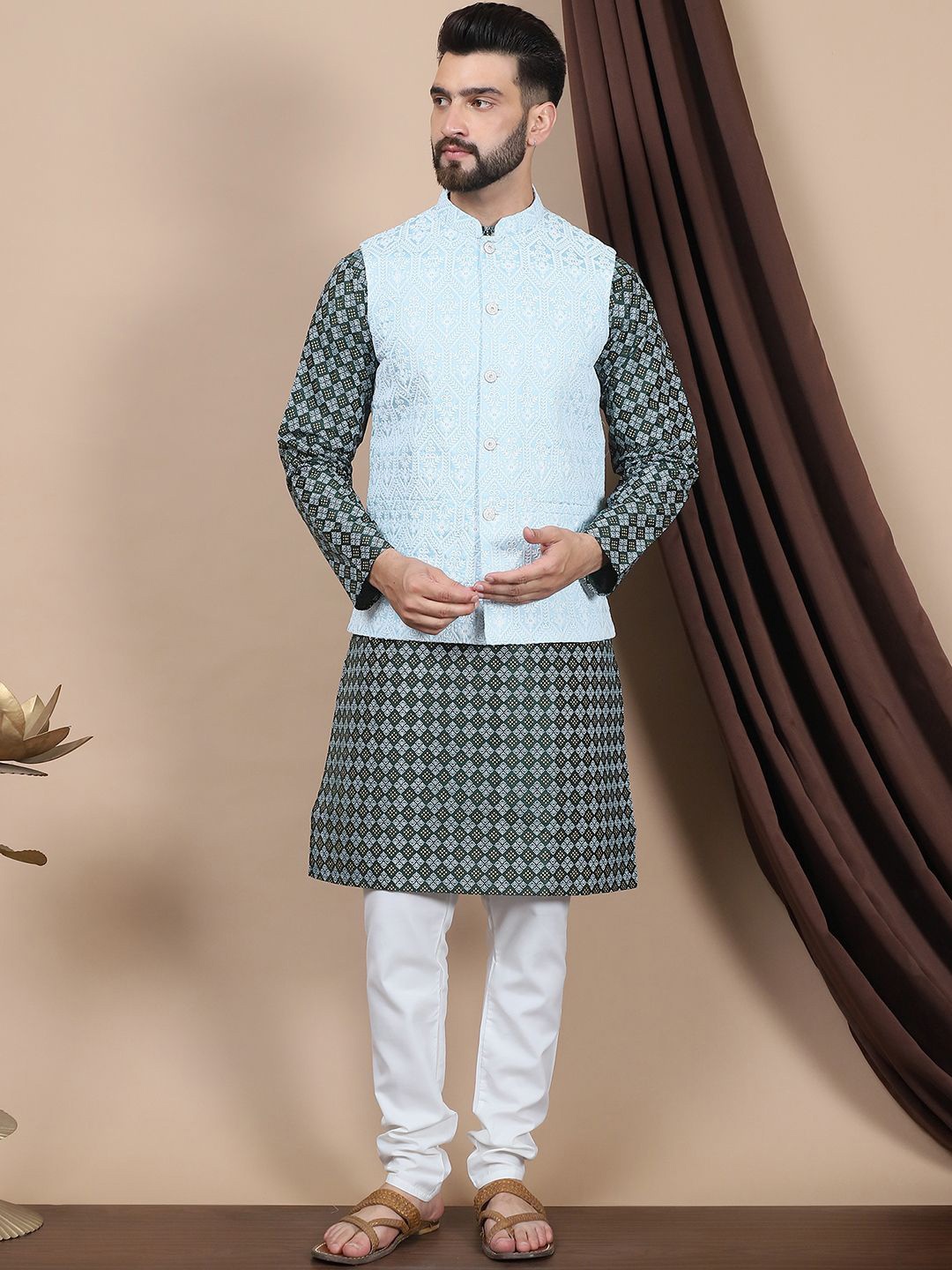 

Anouk Green Ethnic Motifs Printed Straight Kurta with Churidar