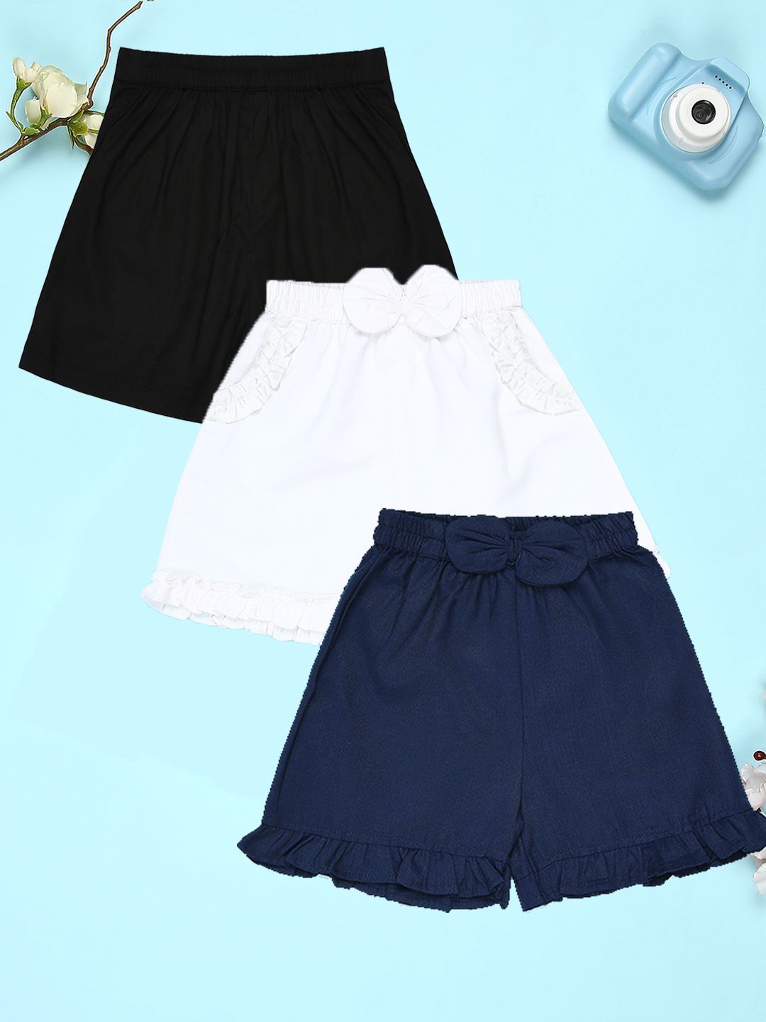 

Cutiekins Girls Pack Of 3 Mid-Rise Cotton Regular Shorts, Black