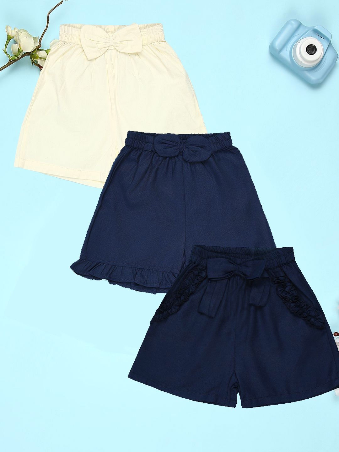 

Cutiekins Girls Pack Of 3 Bow Embellished Cotton Shorts, Off white
