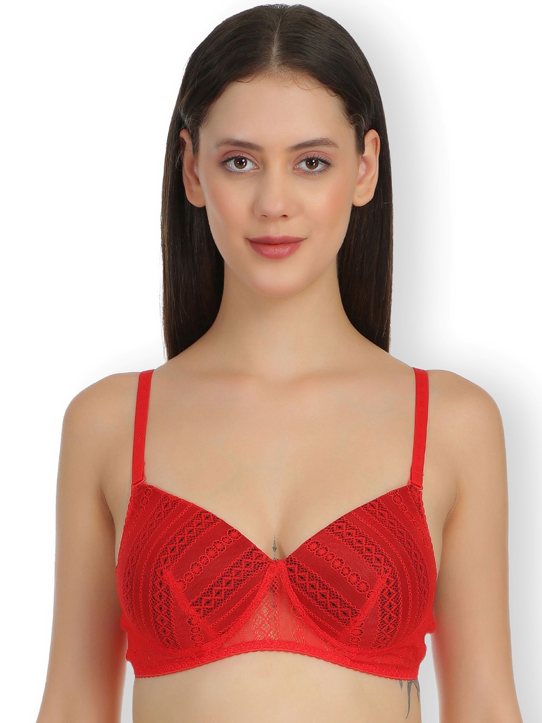 

SELFCARE Self Design Full Coverage Lightly Padded Everyday Bra with All Day Comfort, Red