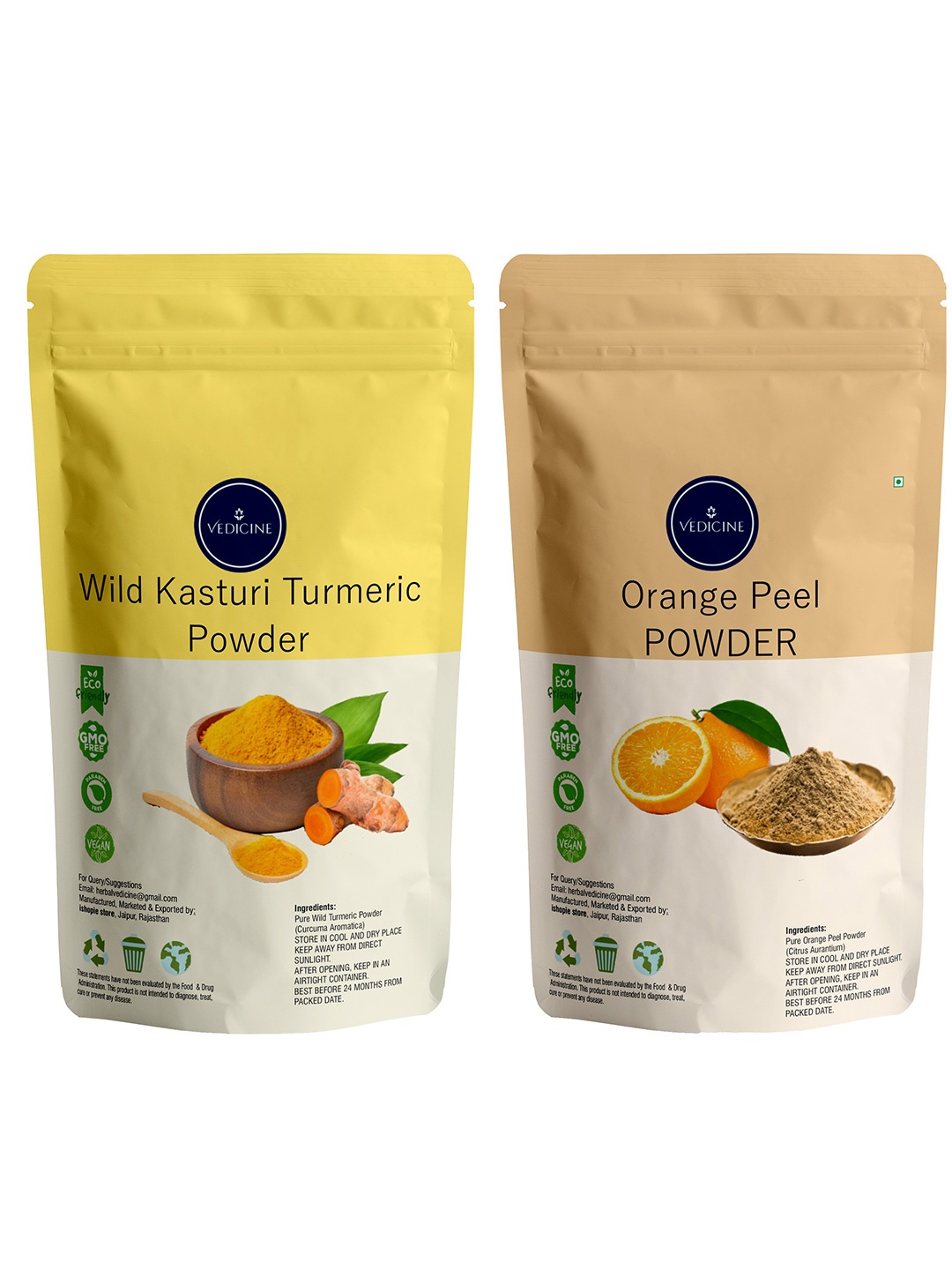 

VEDICINE Wild Kasturi Turmeric & Orange Peel Powder Face Pack Mask -100g Each, Yellow