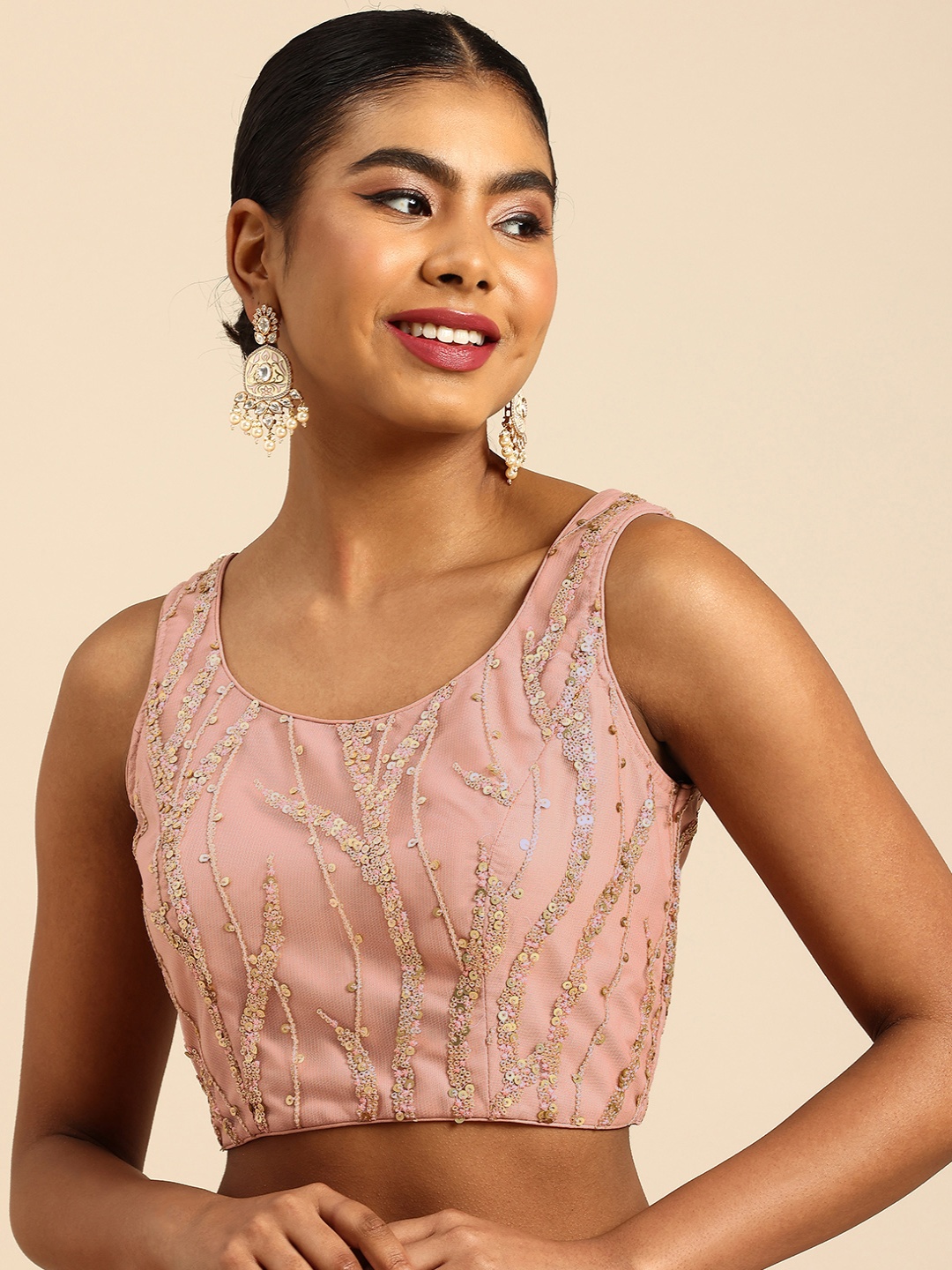 

Ethnovog Embroidered Sequinned Saree Blouse, Pink