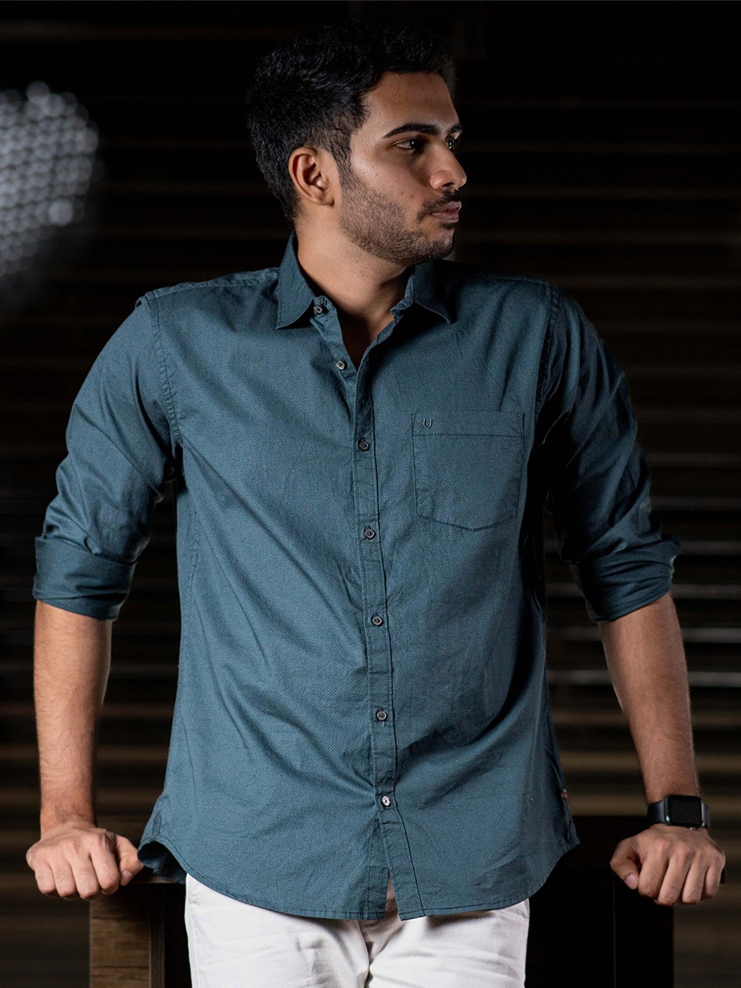 

URBARO Men Cotton Smart Slim Fit Opaque Full Sleeve Casual Shirt, Green