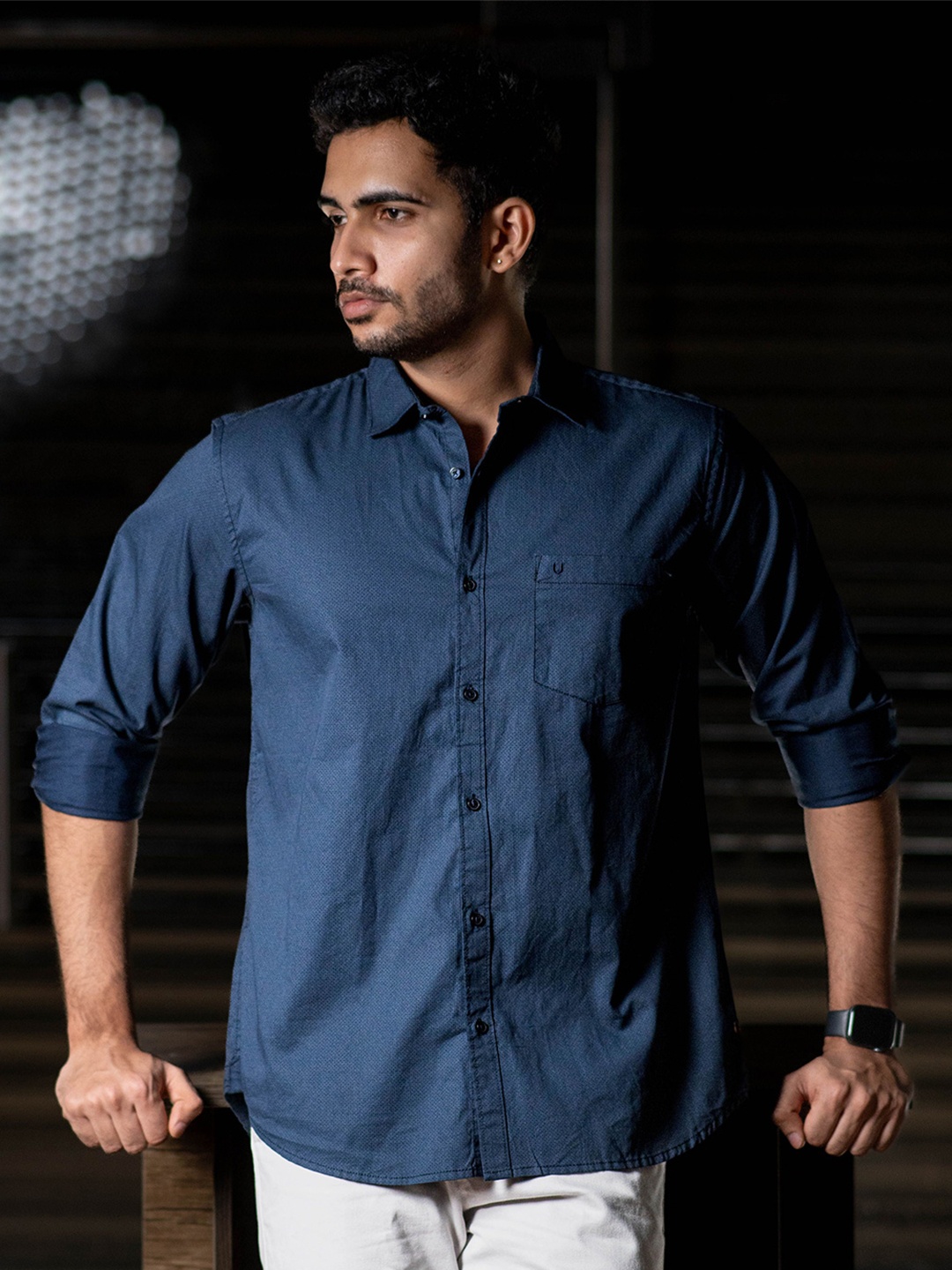 

URBARO Men Solid Smart Slim Fit Opaque Casual Shirt, Navy blue