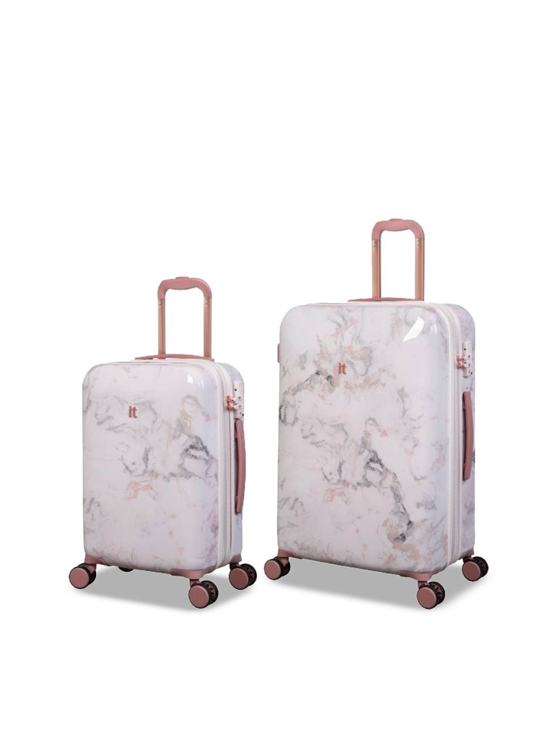 

IT luggage Sheen Marmo Rose Set Of 2 Printed Hard Sided Trolley Bags, Pink