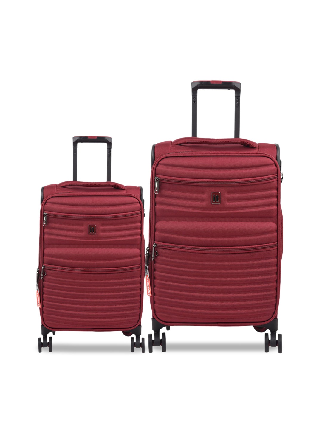 

IT luggage Set Of 2 Soft Sided Cabin & Large Trolly Bags, Red