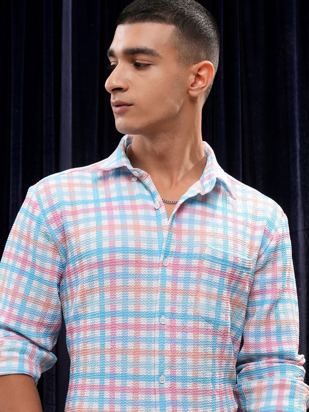 

HIGHLANDER Men Popcorn Textured Printed Checked Casual Shirt, White