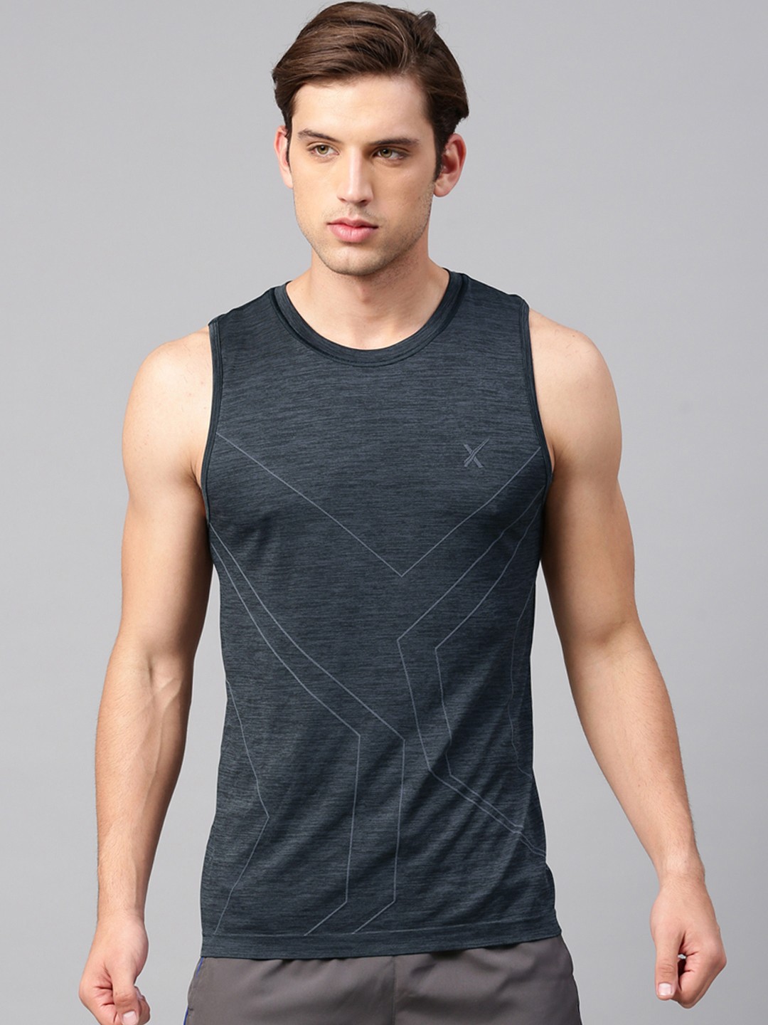 

HRX Active by Hrithik Roshan Seamless Men Charcoal Grey Printed Round Neck T-shirt