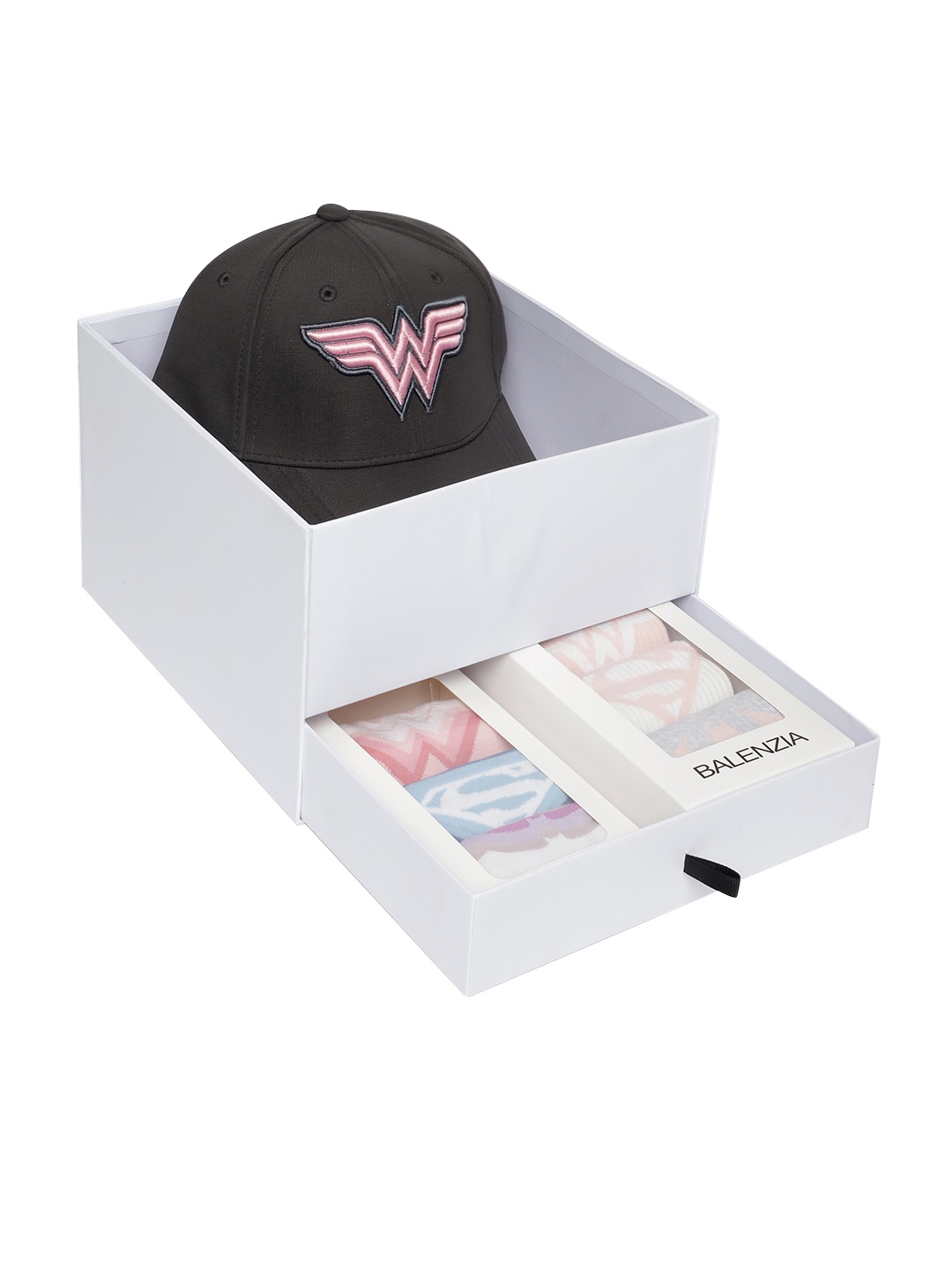 

Balenzia x Wonder Woman Women Baseball Cap & Pack of 6 Socks Accessory Gift Set, Black