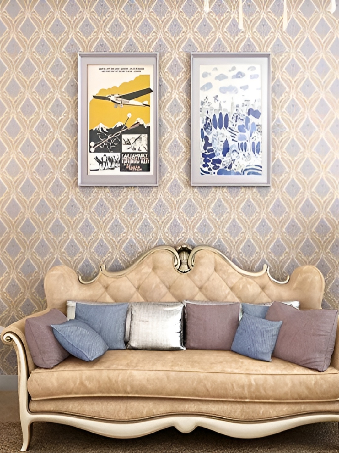 

Asian royal Beige & Blue Printed Self Adhesive Wall Sticker