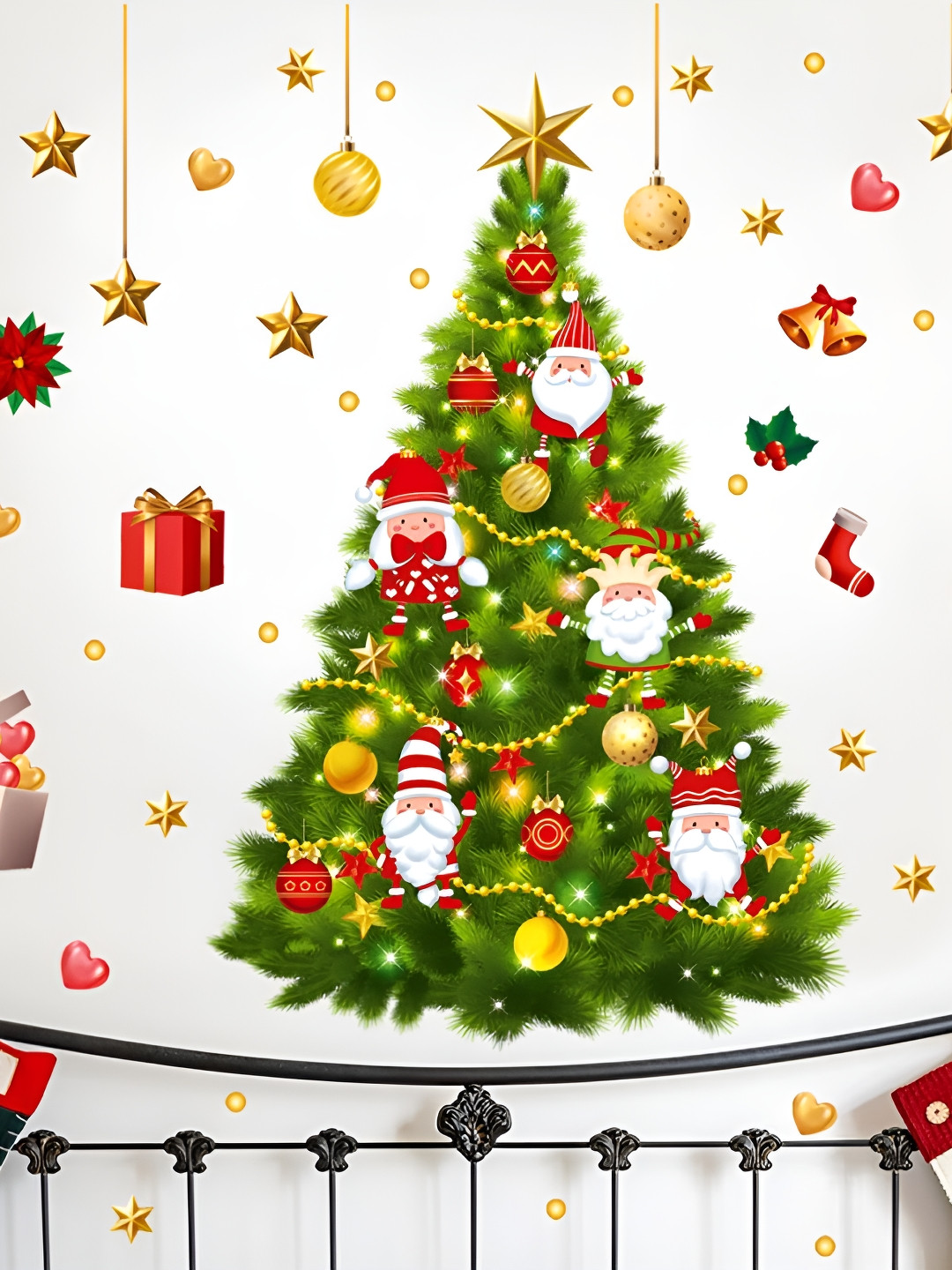 

Asian royal White & Green Christmas Tree Print Self Adhesive Wall Sticker