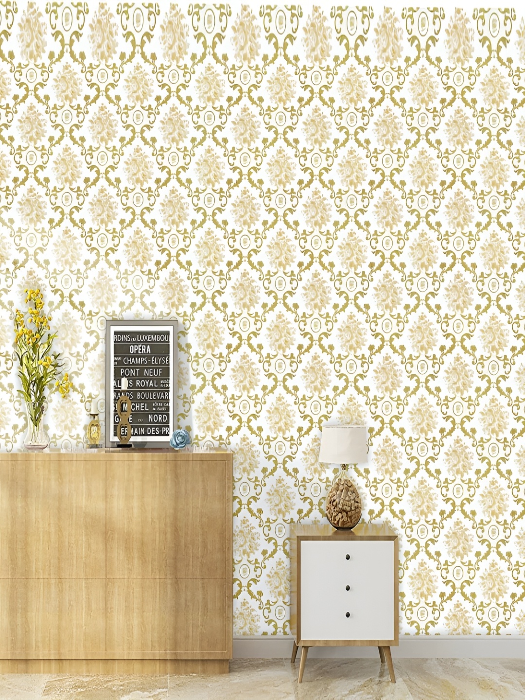

Asian royal White & Green Printed Self Adhesive Wall Sticker
