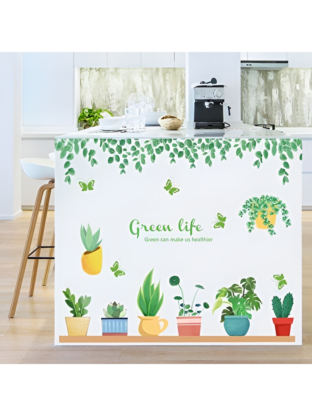 

Asian royal White & Green Printed Self Adhesive Wall Sticker