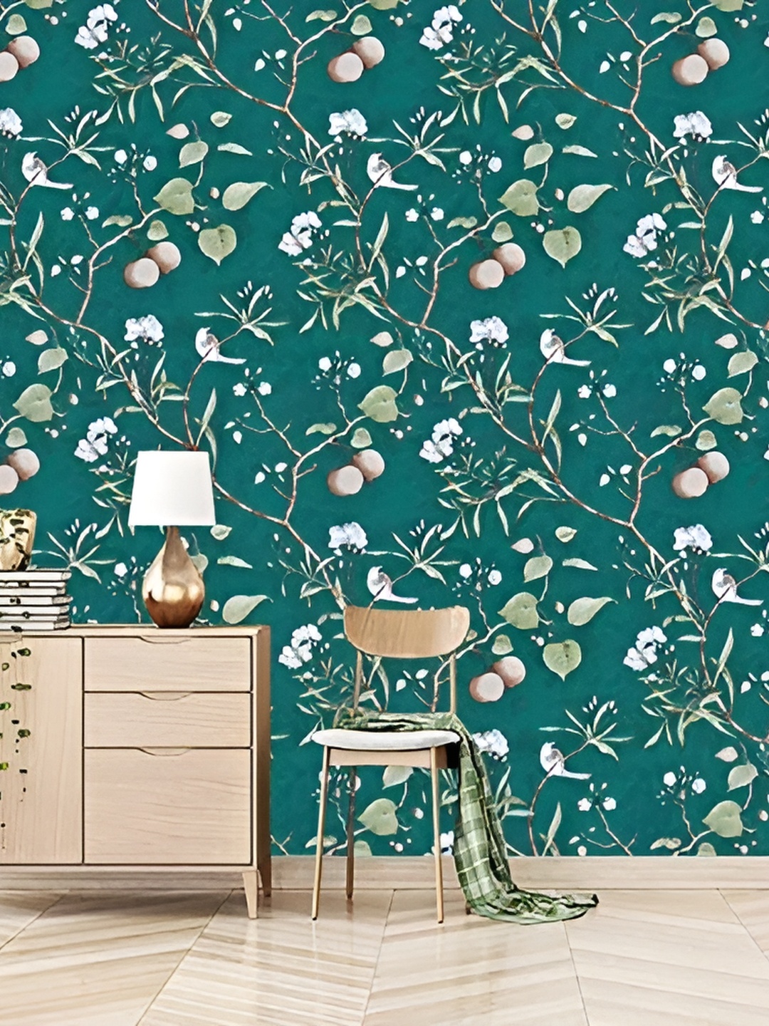 Asian royal Green & White Printed Self Adhesive Wall Sticker
