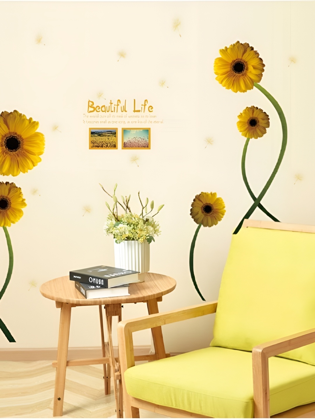 

Asian royal White & Yellow Floral Print Self Adhesive Wall Sticker